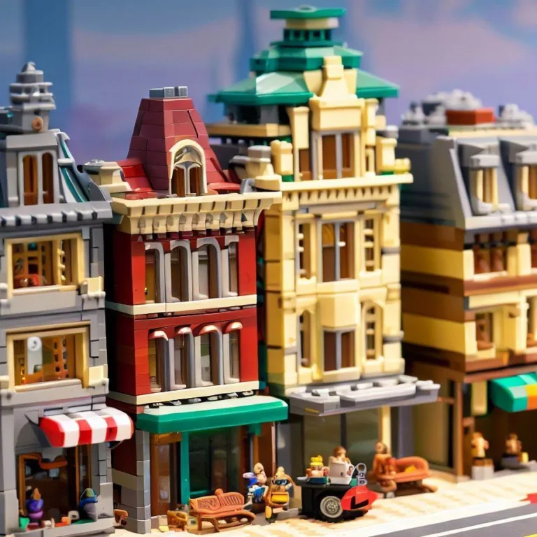 Lego budynki przy głównej ulicy